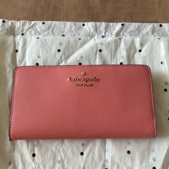 kate spade Handbags - kate spade Pink Saffiano Zip Around Wallet with Gold Logo